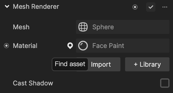 asset icon in inspector panel