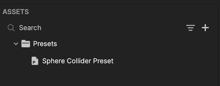 presets folder in inspector panel