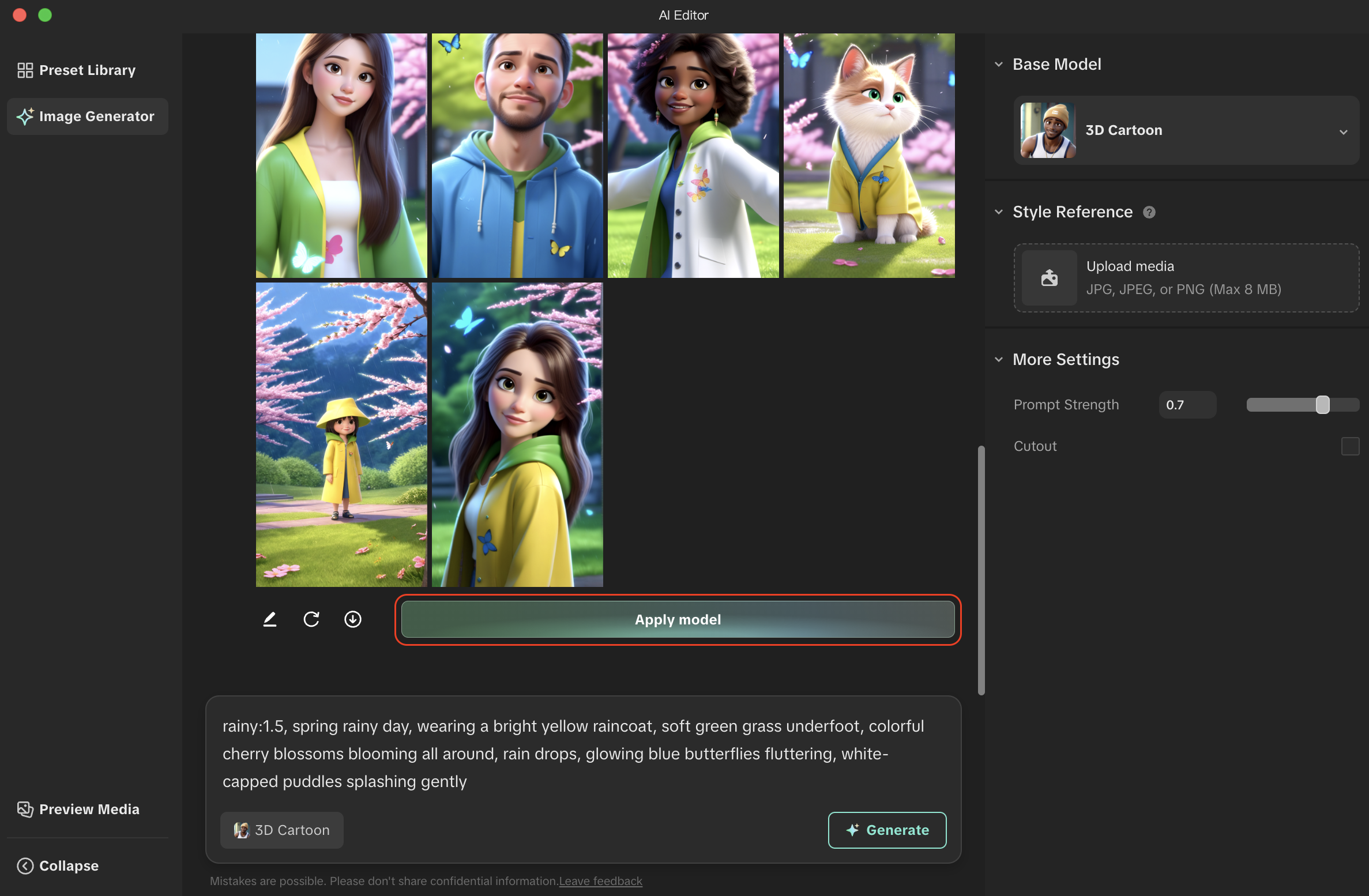 click apply model