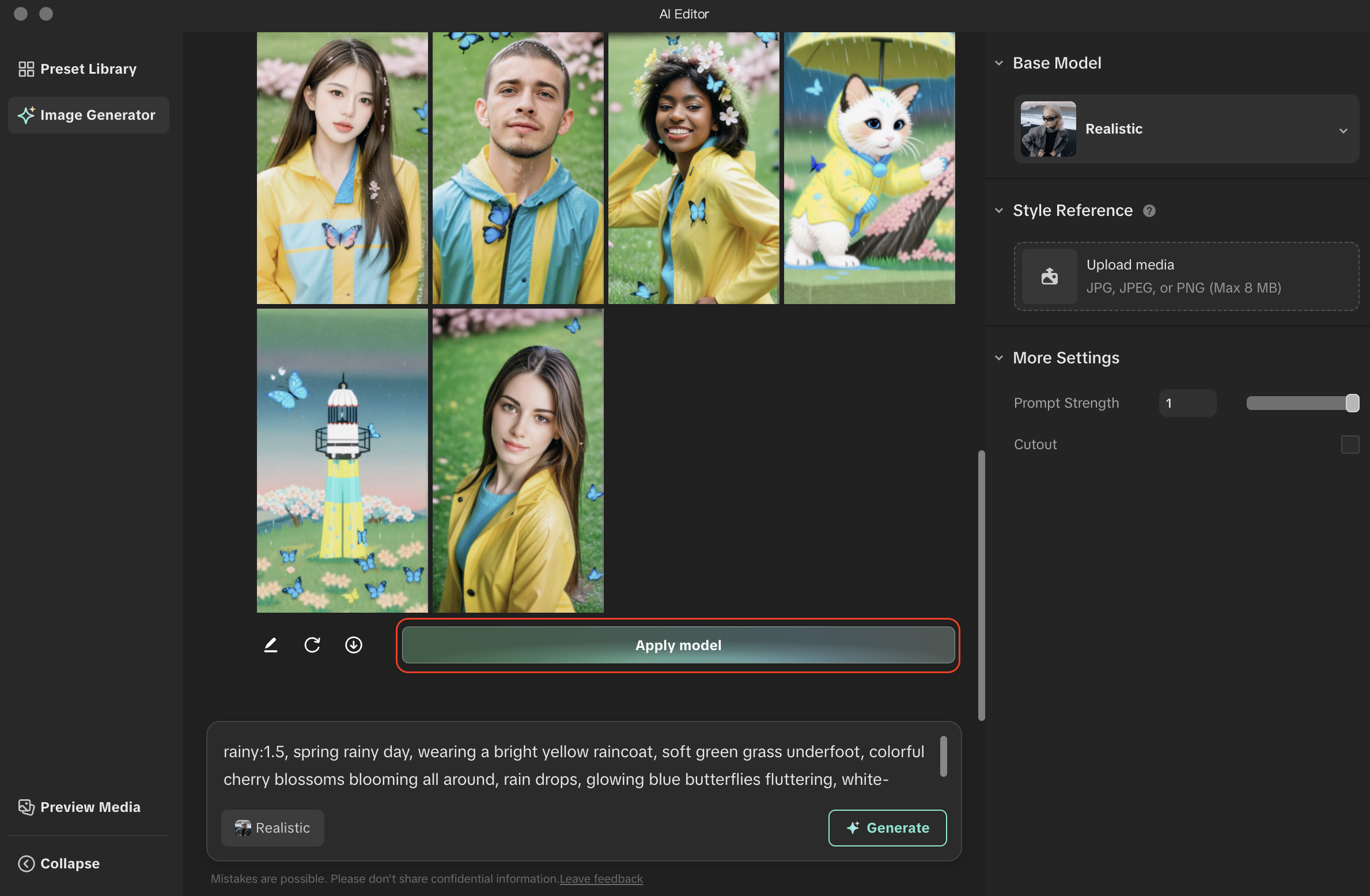 click apply model to apply realistic