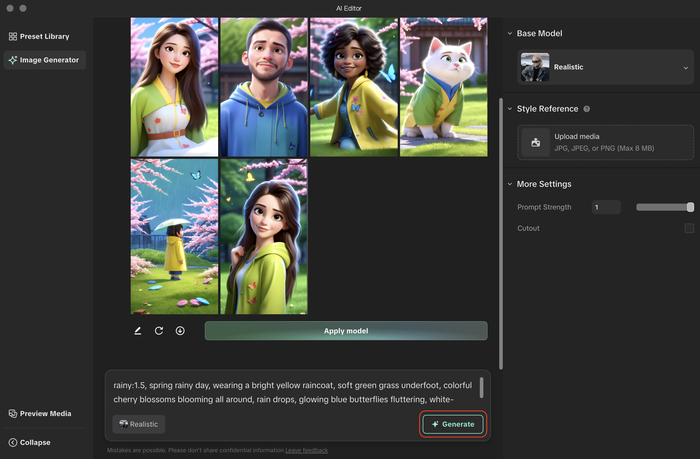 click generate to apply updated base model