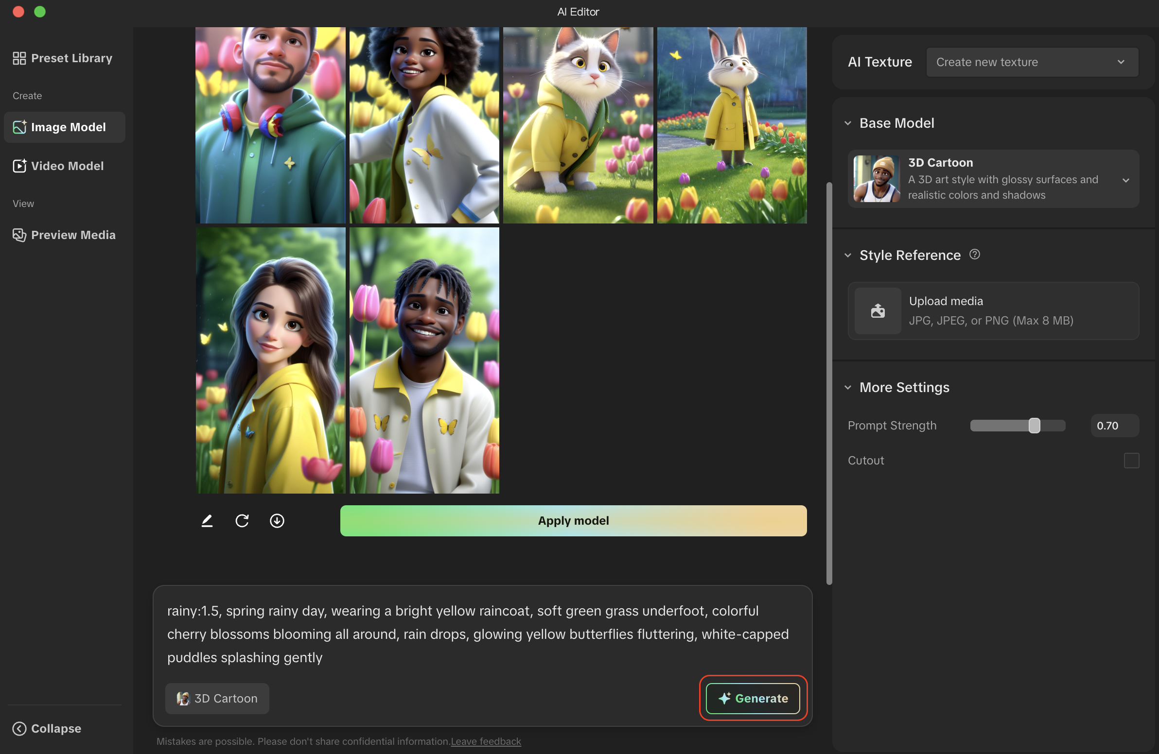 click generate to apply updated prompt