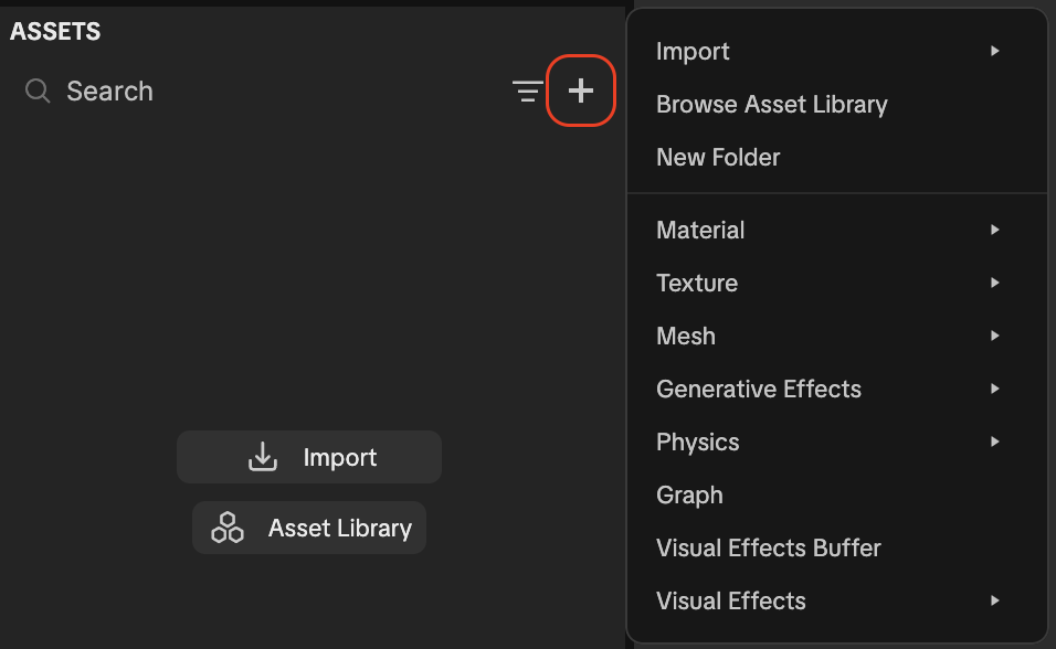 effect house assets panel