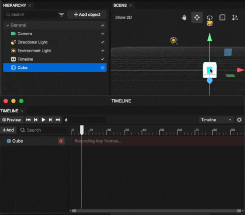 drag cube object in scene panel