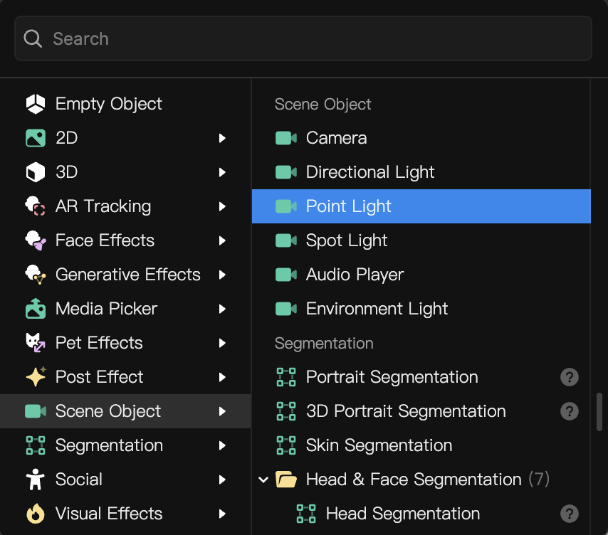 add point light from hierarchy panel