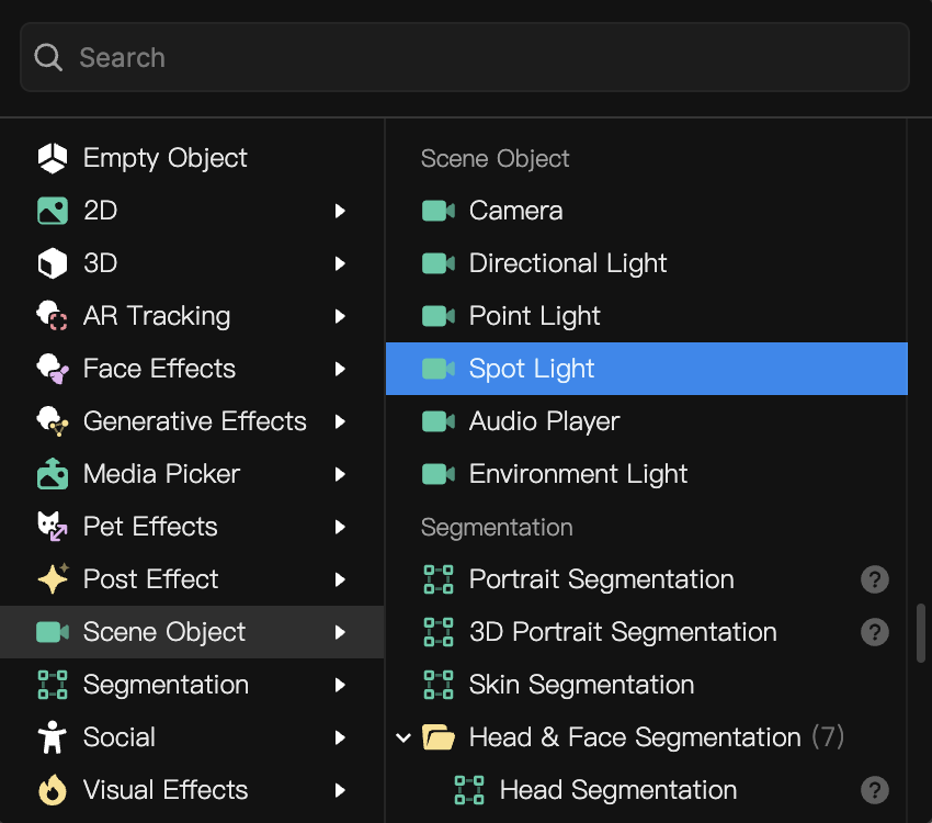 add spot light from hierarchy panel