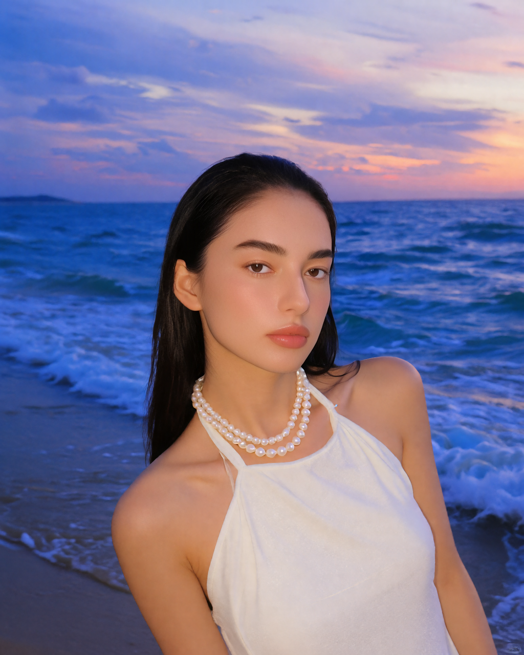 Generated effect: woman at sunset beach