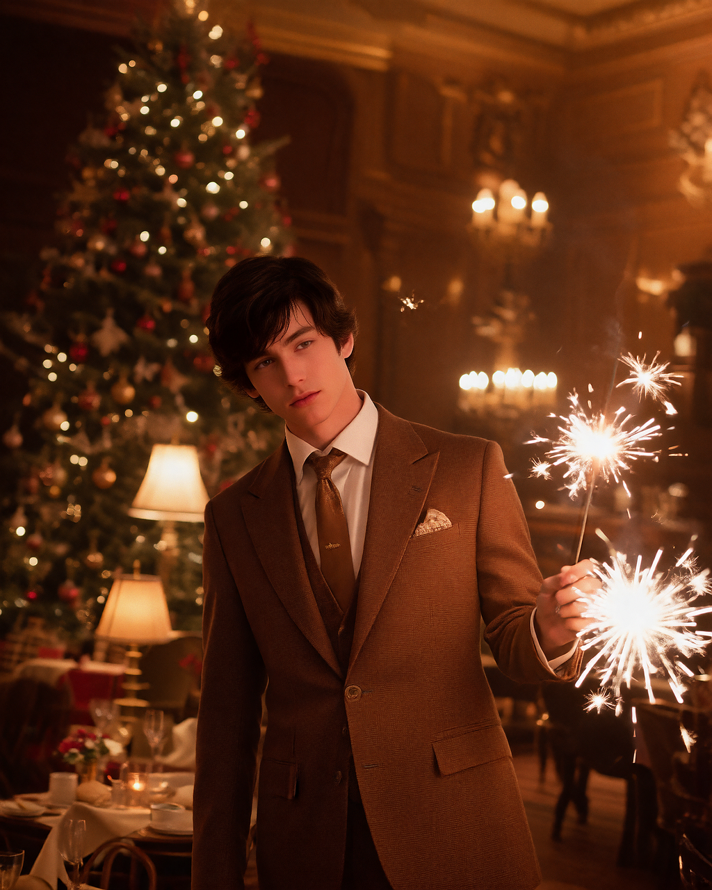 Generated effect: man in coat with sparkler