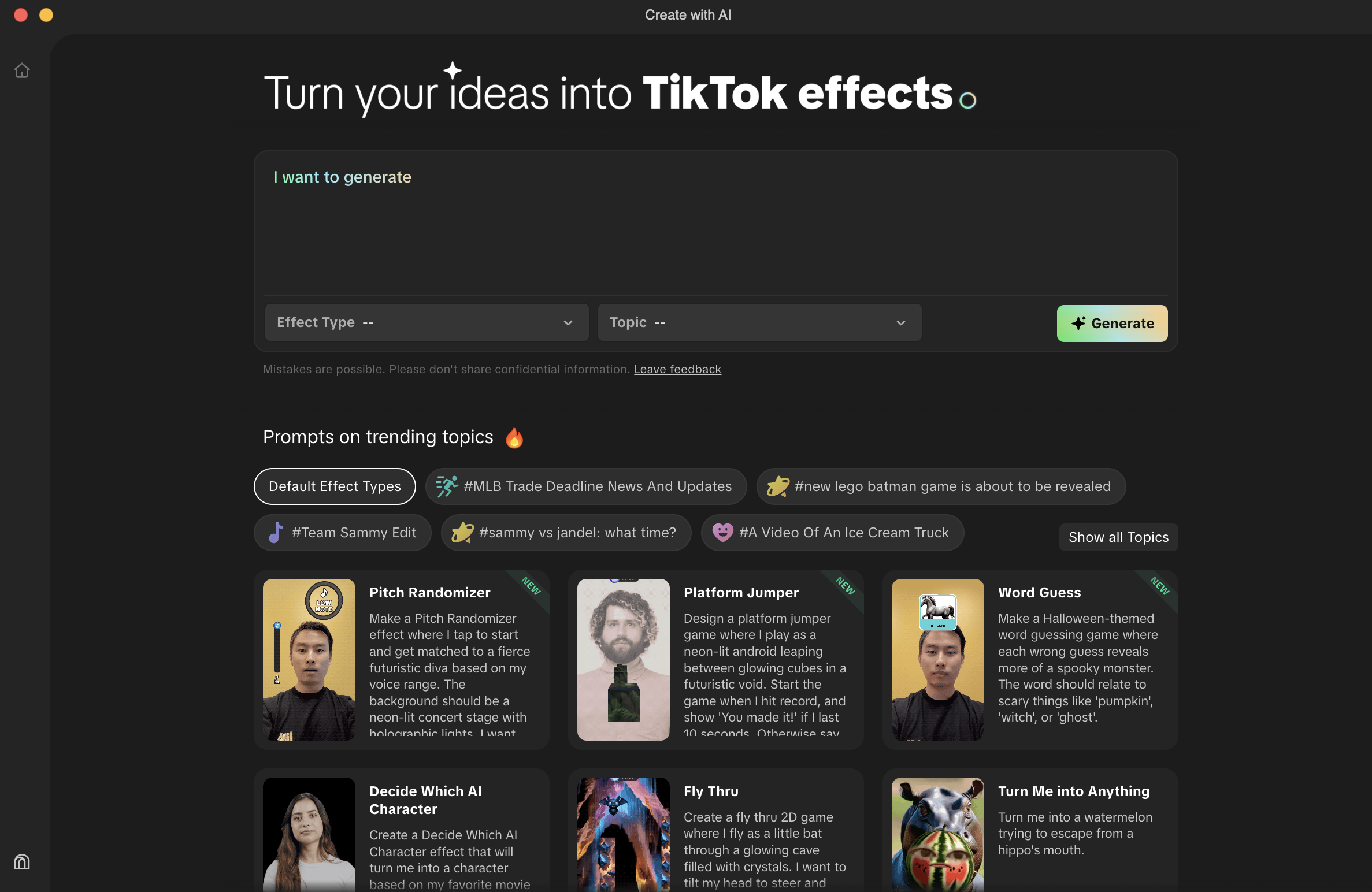 type a prompt for ai effect creation